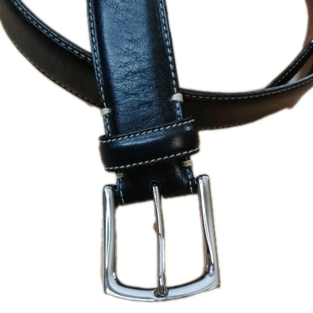 Torino Tumbled Glove Leather Belt Men Sz 36 Black Square Nickel Buckle Western